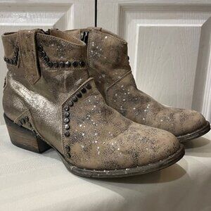 CORRAL CIRCLE ANKLE BOOTS LEATHER BROWN DISTRESSED STAR STUDDED SZ 6.5 WESTERN